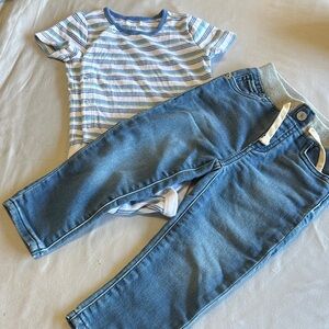 GAP - Blue and Green Striped Baby Onesie and jeans - 2 piece set